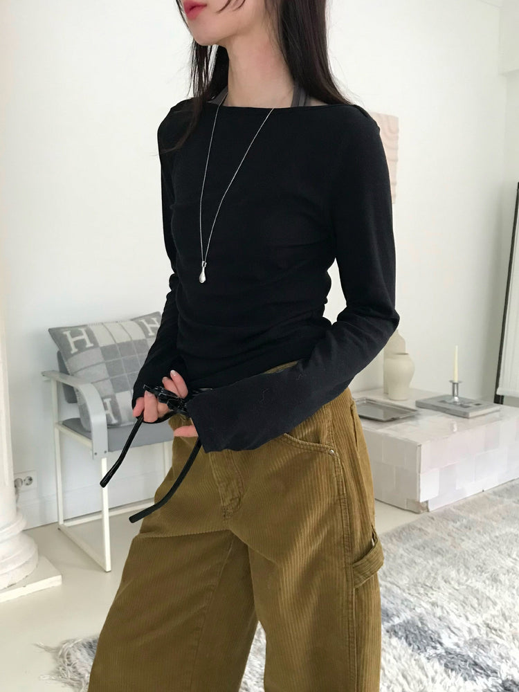 美色船領細節上衣