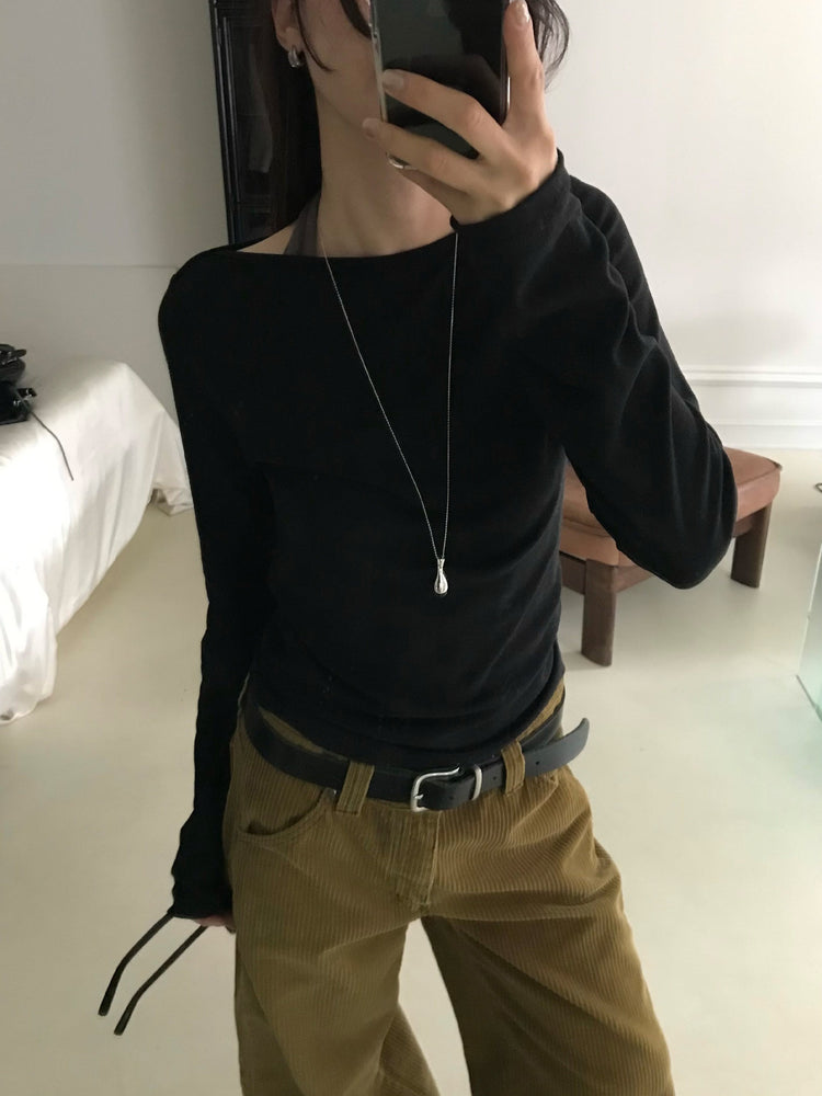 美色船領細節上衣