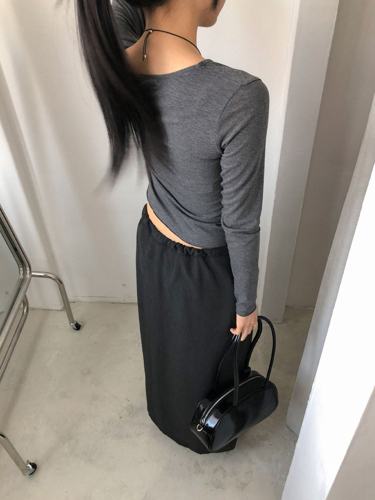 V領抓皺細節開叉上衣