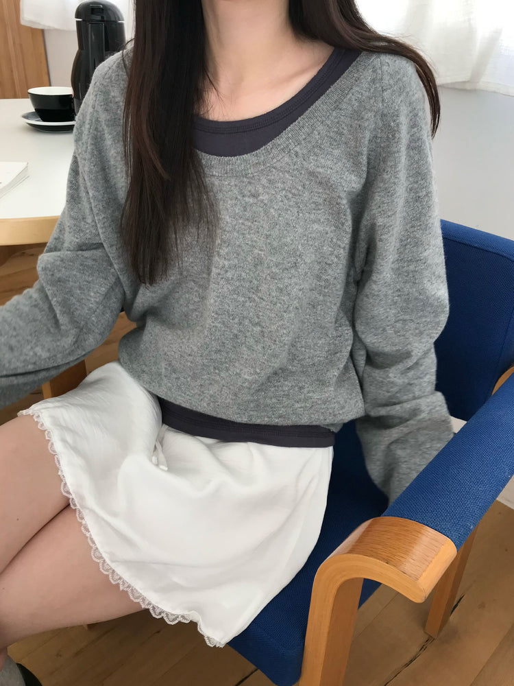 光澤感蕾絲邊細節短裙