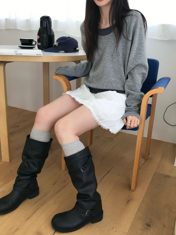 光澤感蕾絲邊細節短裙