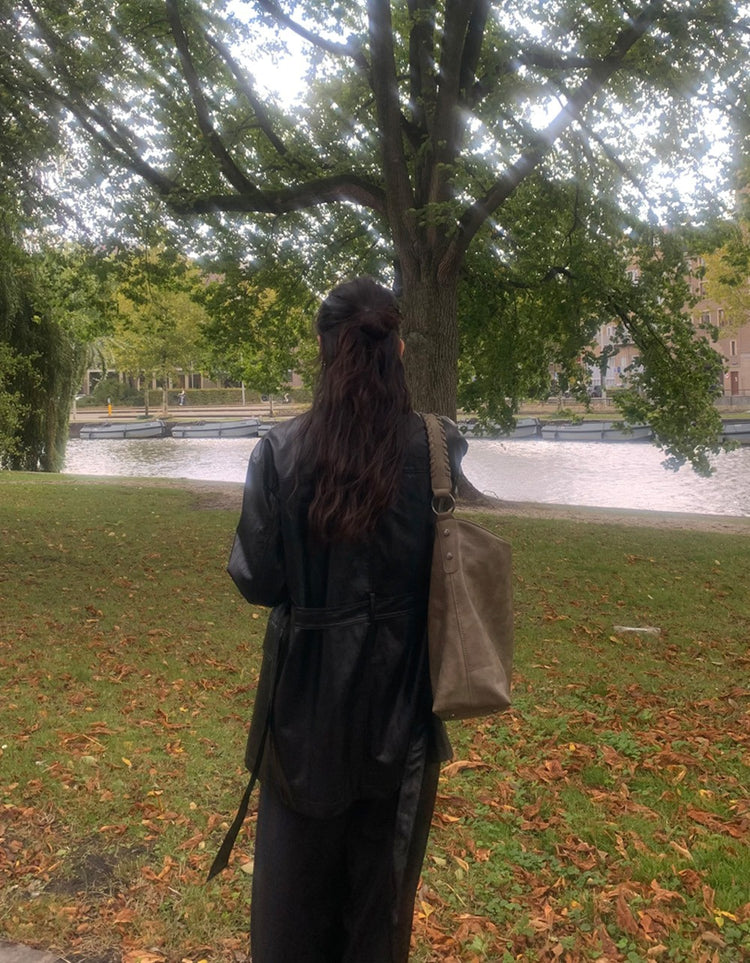 皮質/麂皮質感綁帶西外