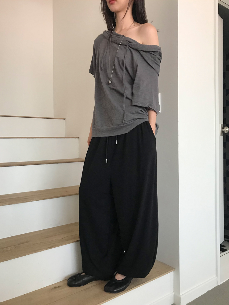 親膚寬鬆束腳休閒褲