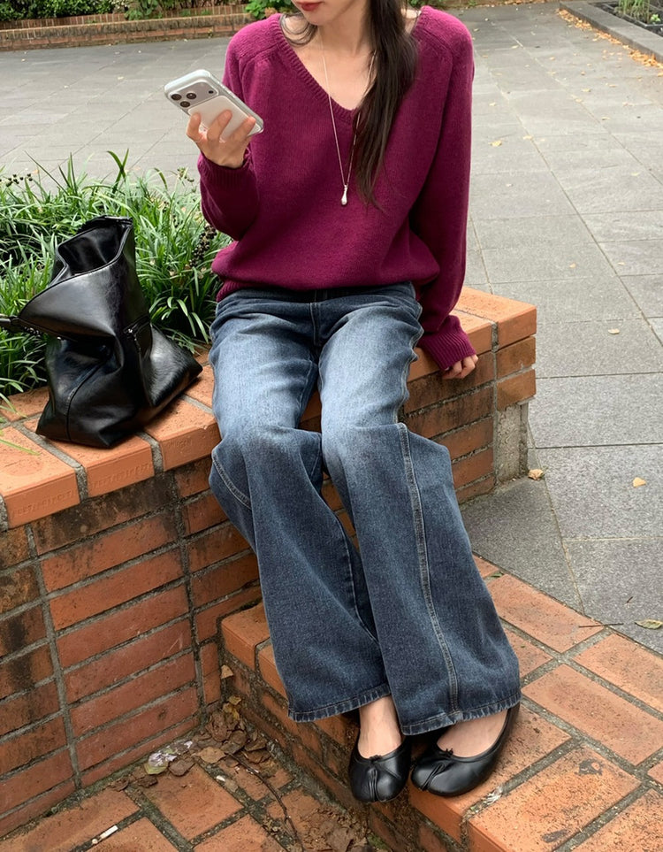 復古美刷色側前壓線細節牛仔褲