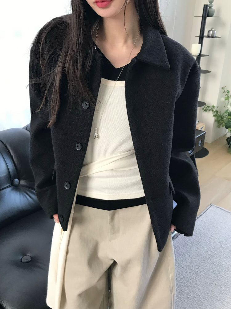 復古紋理翻領排鈕外套