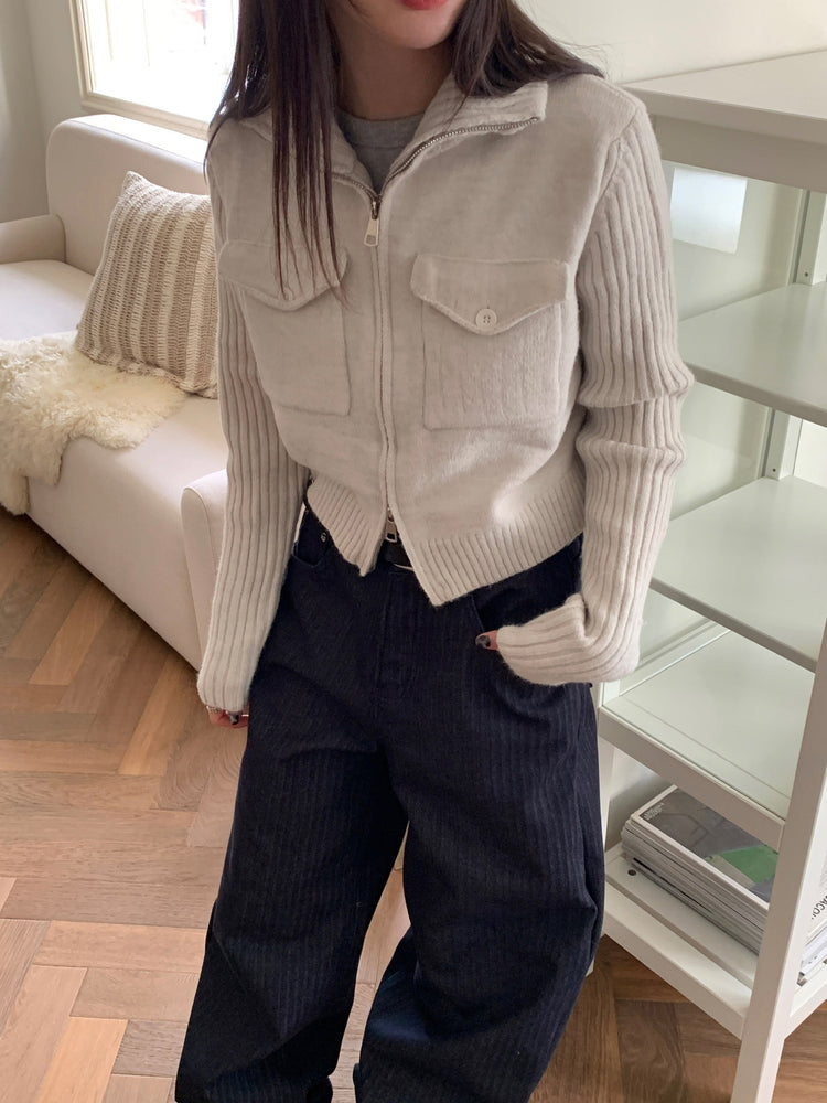 暗條紋細節繭型牛仔褲