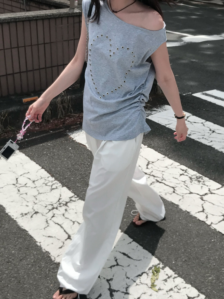 輕薄細腰頭抽身直褲