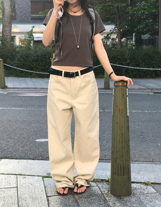 美色暗條紋細節直褲