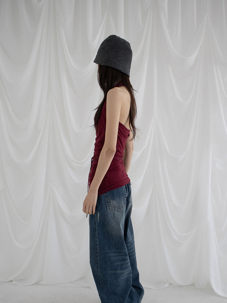 美色掛脖綁帶細節上衣