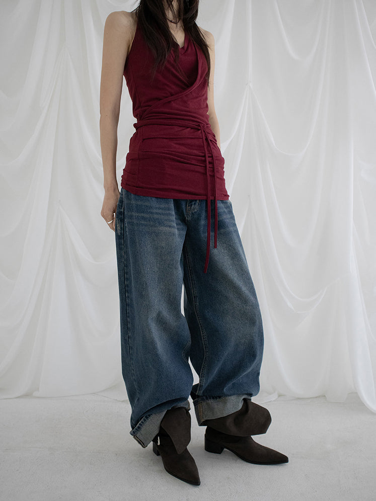 復古美色率性牛仔闊褲