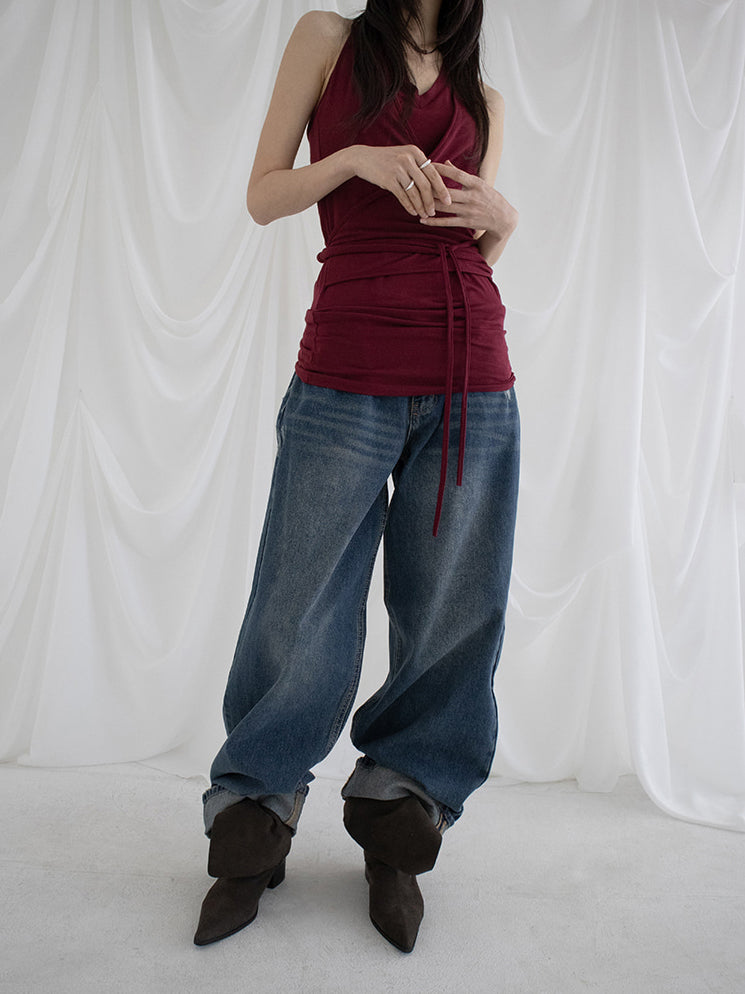 復古美色率性牛仔闊褲