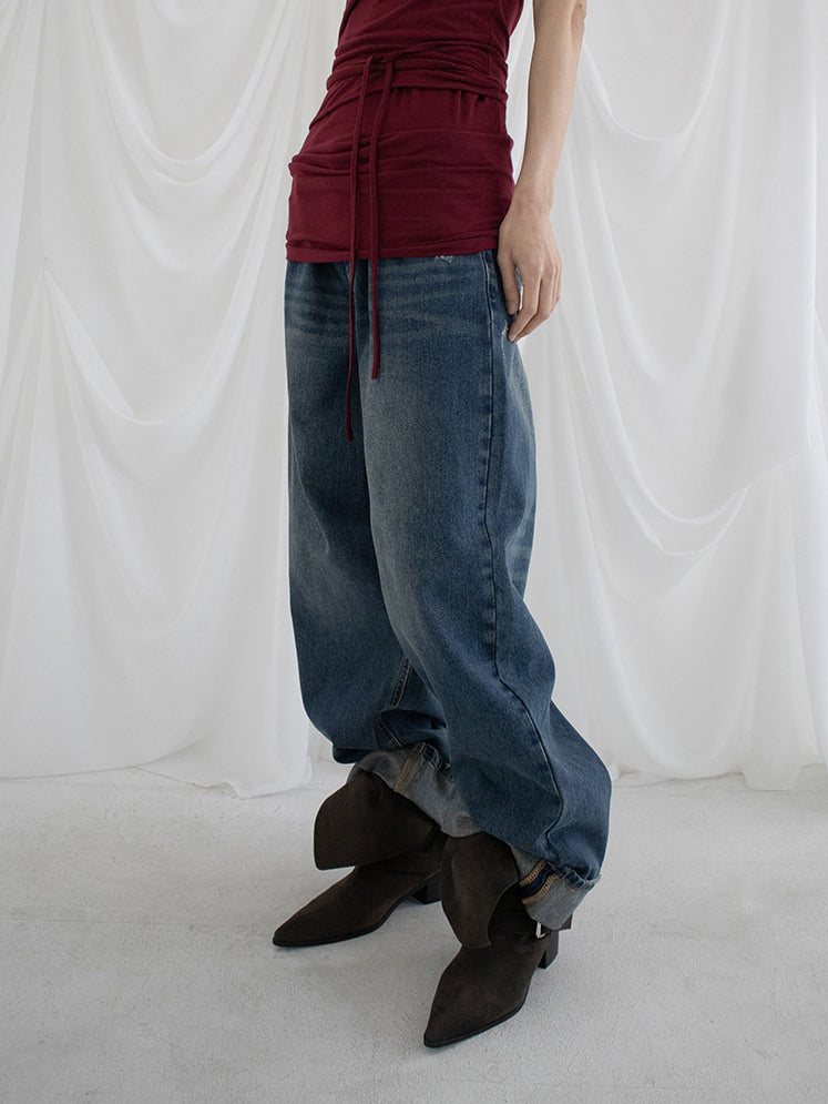 復古美色率性牛仔闊褲