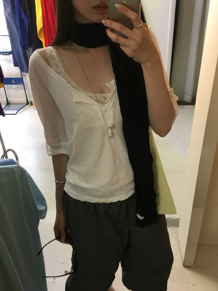 透膚花蕾絲細節綁帶背心