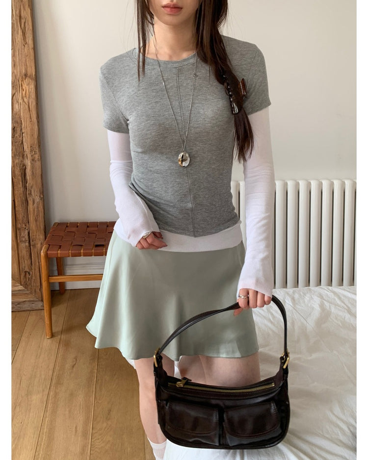 撞色層次感假兩件上衣