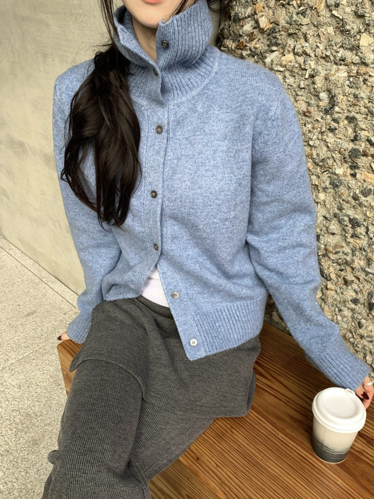 可立領排鈕修腰針織外套