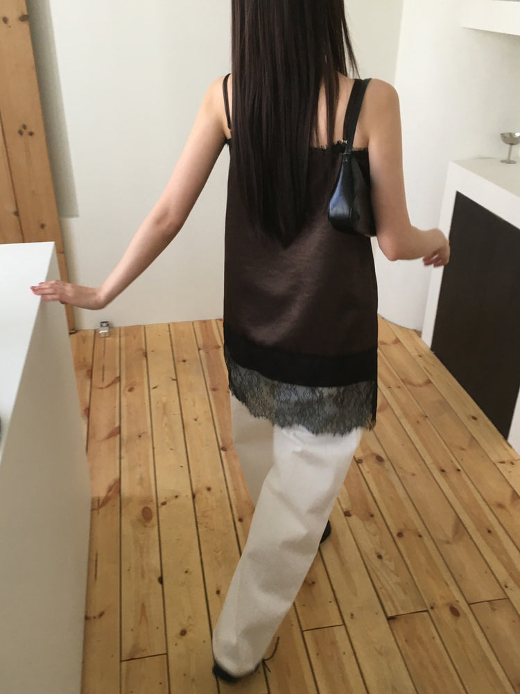 (現)美色蕾絲邊光澤感連身裙