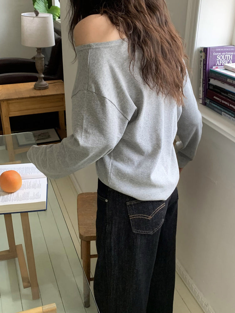 美色基礎斜肩休閒上衣