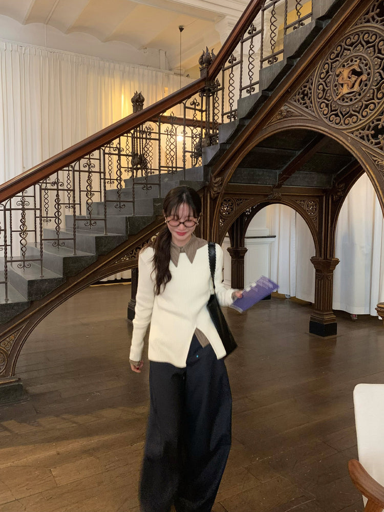 側壓線弧形細節廓形西褲