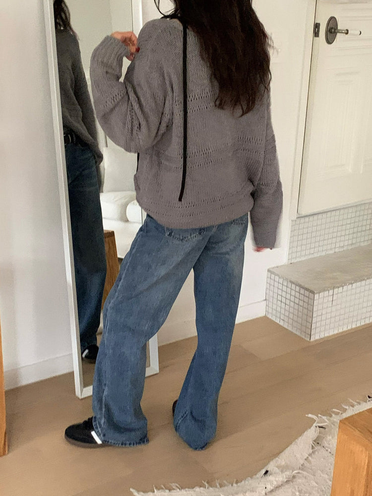 基礎復古美刷色直筒牛仔褲