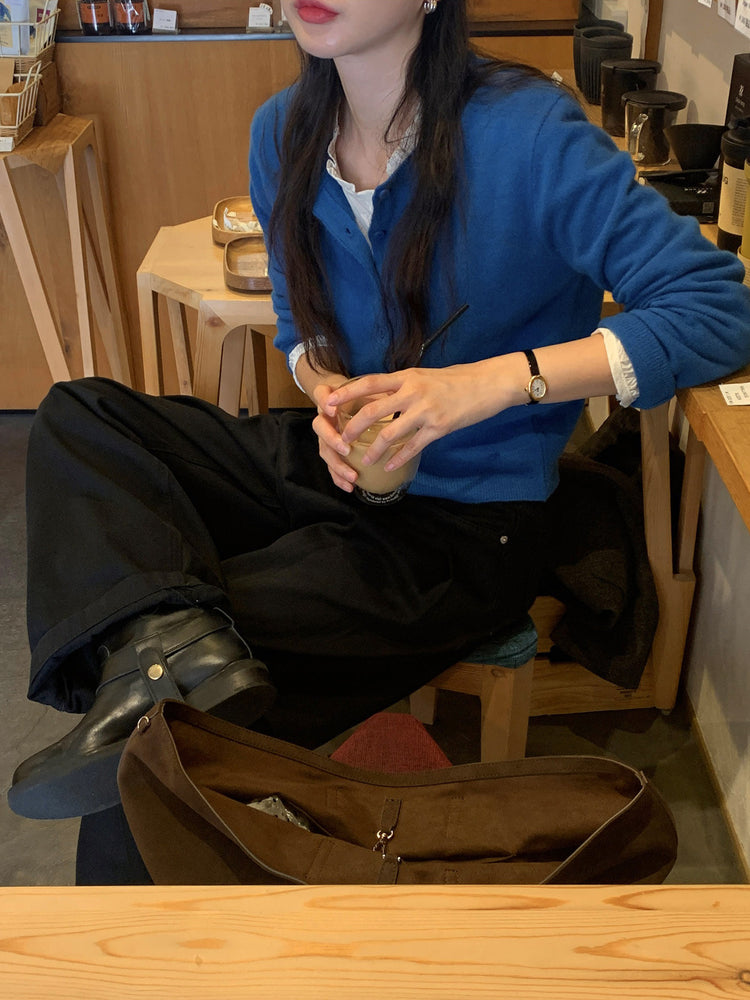 復古美色雙壓褶垂感闊褲(附皮帶)