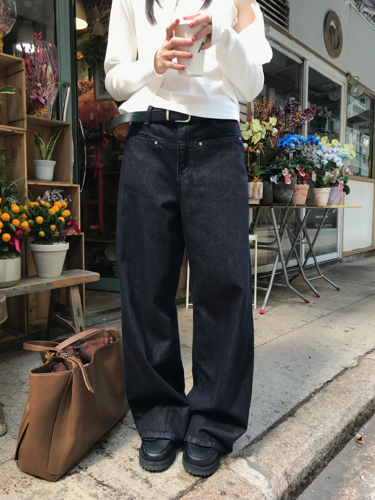 口袋細節直筒牛仔褲