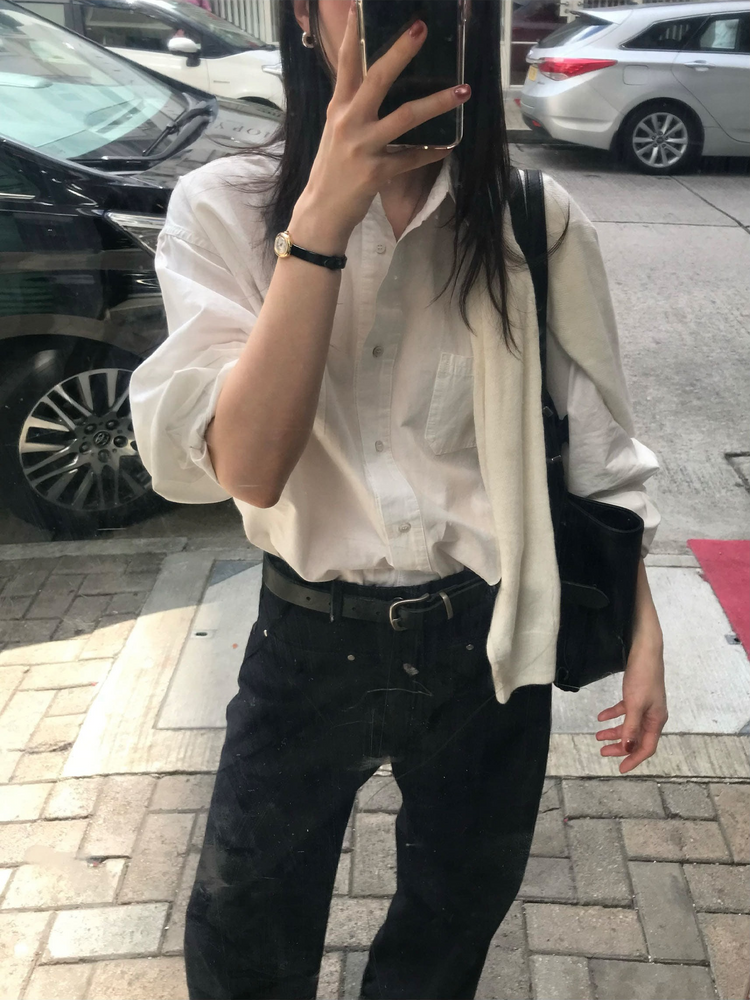經典基礎棉質寬鬆襯衫