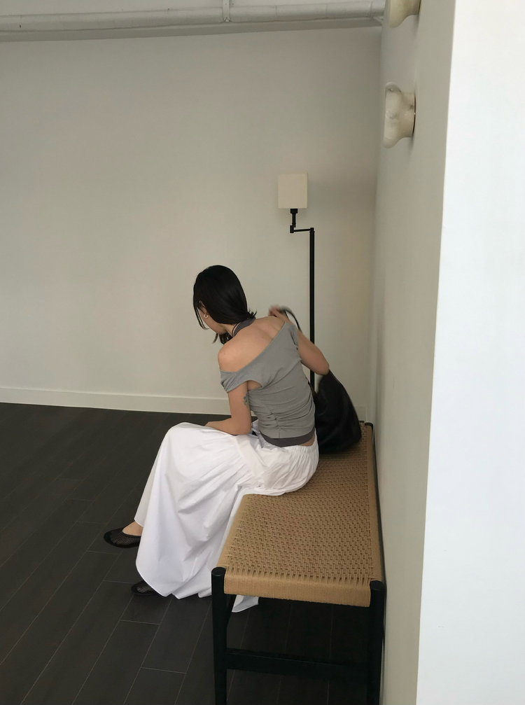 美肩抓皺細節假兩件上衣