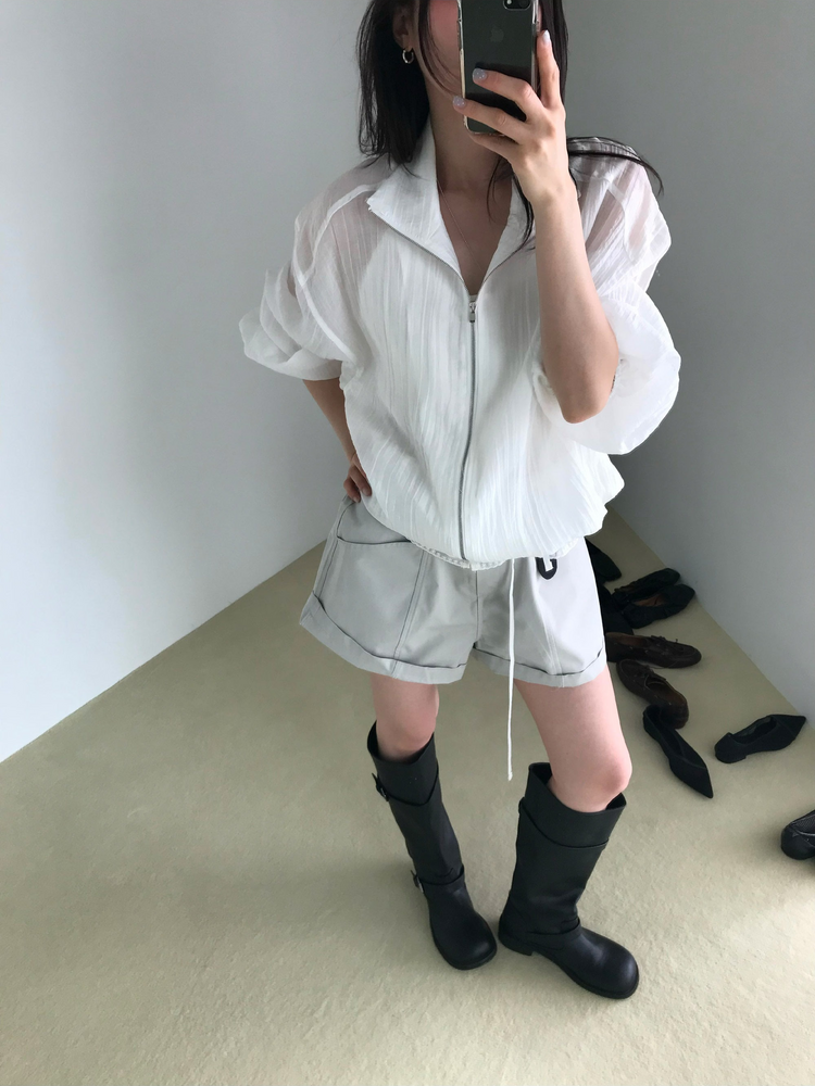 透膚抽繩下擺拉鏈外套