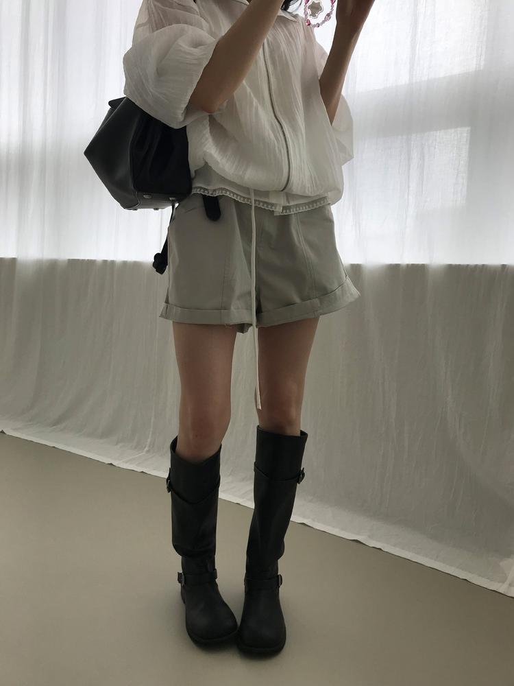 透膚抽繩下擺拉鏈外套