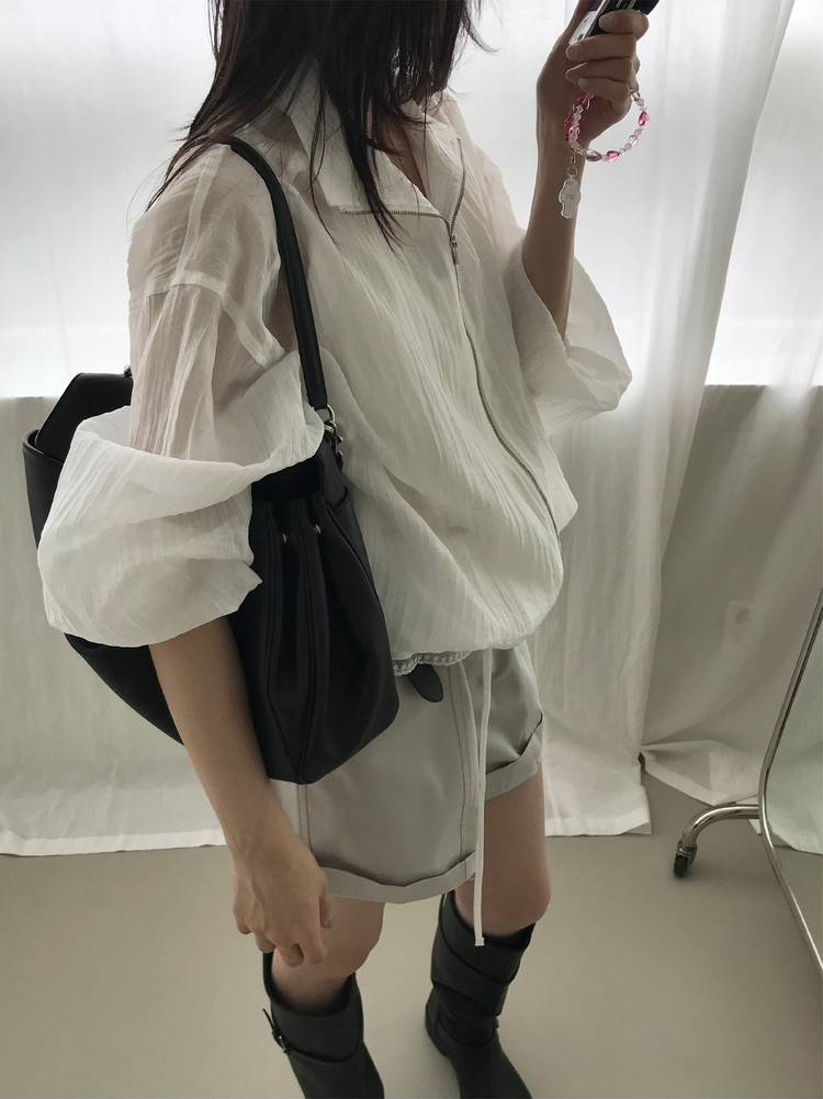 透膚抽繩下擺拉鏈外套