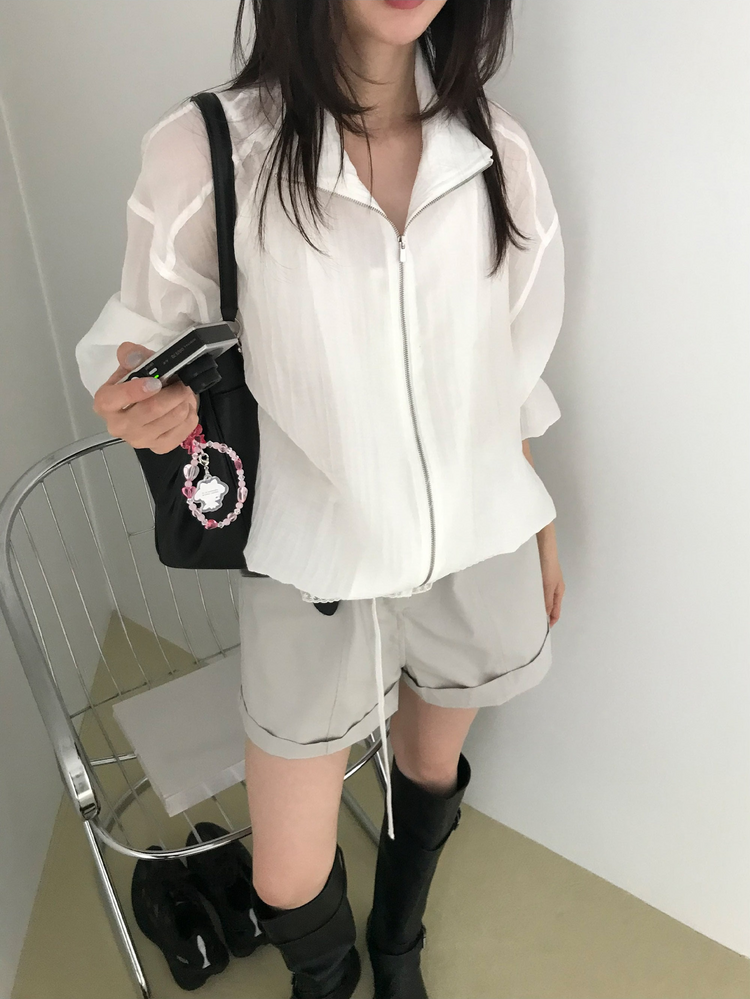 透膚抽繩下擺拉鏈外套