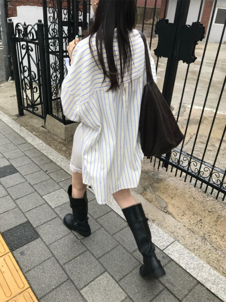 撞色條紋寬鬆襯衫