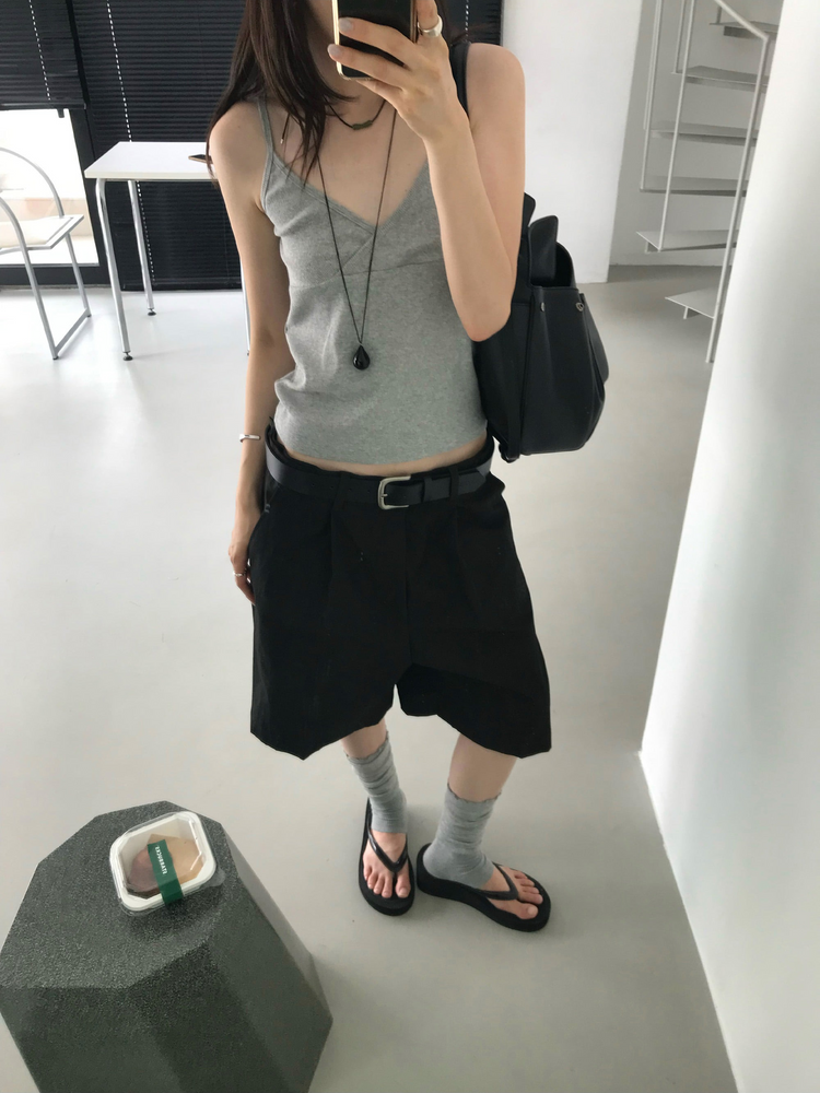 簡約單壓褶五分褲