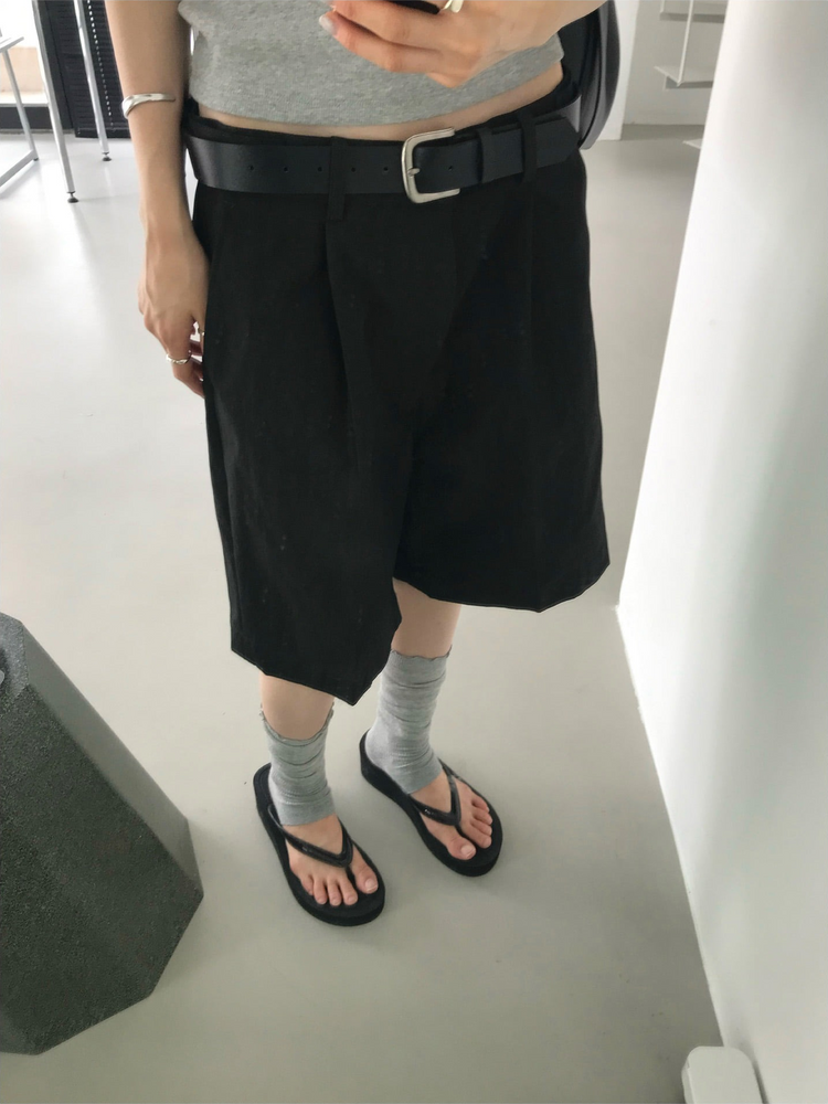 簡約單壓褶五分褲