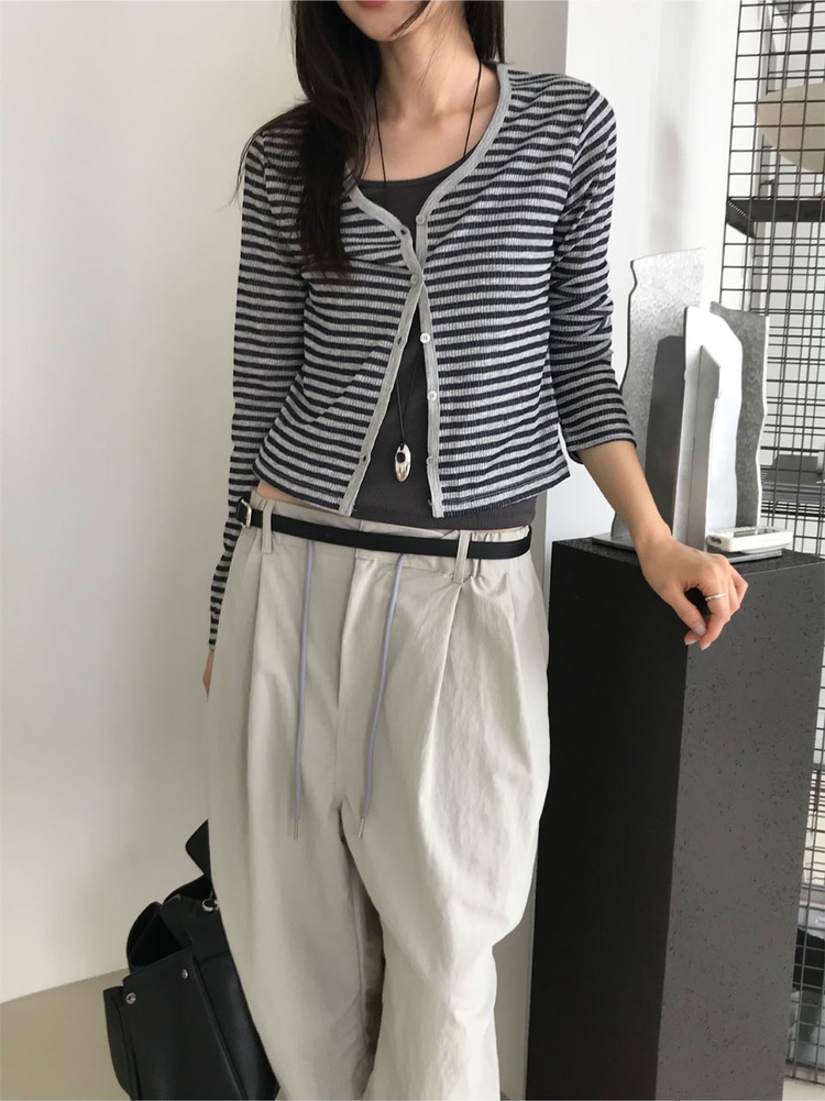 透膚撞色條紋修身外套