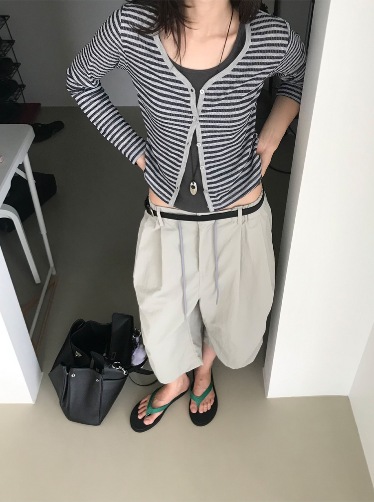 透膚撞色條紋修身外套