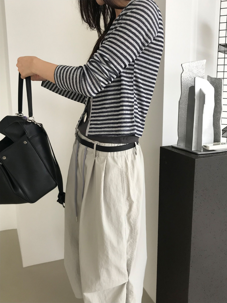 透膚撞色條紋修身外套