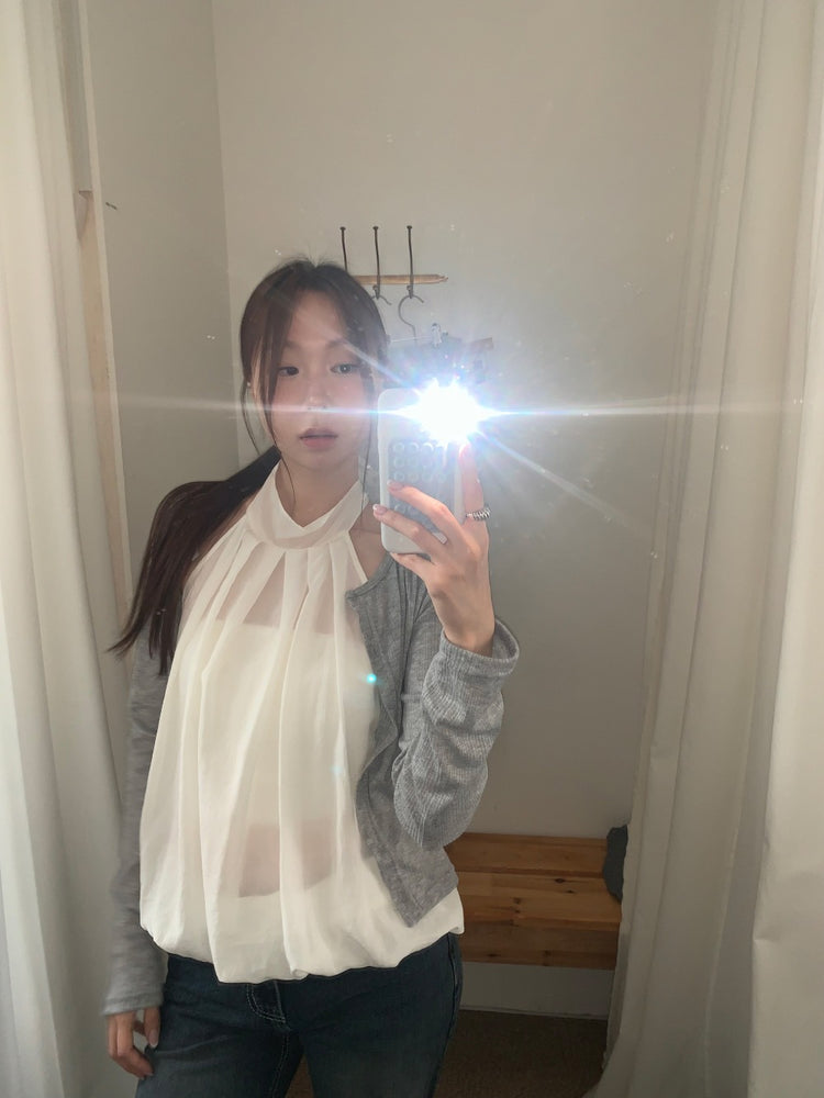 微透抓皺細節掛脖上衣