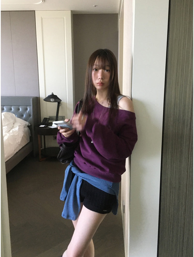 美色露肩細節衛衣