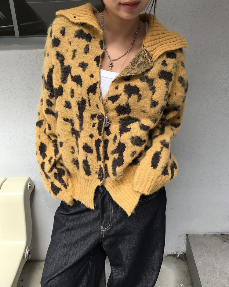 豹紋紋理細節針織外套
