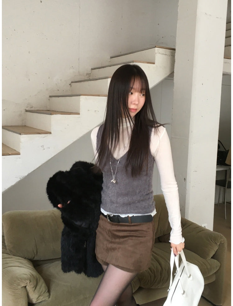 美色微透捲邊細節修身上衣