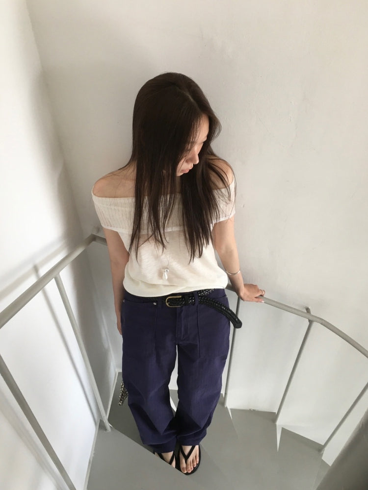 美肩坑紋反折針織上衣