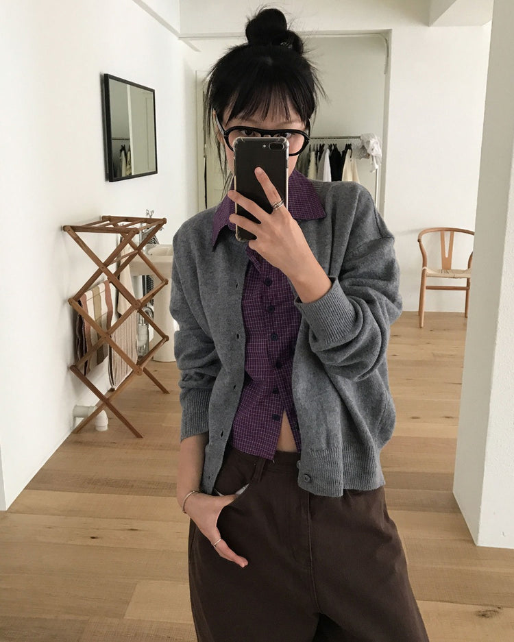 復古亮色格紋細節修腰襯衫