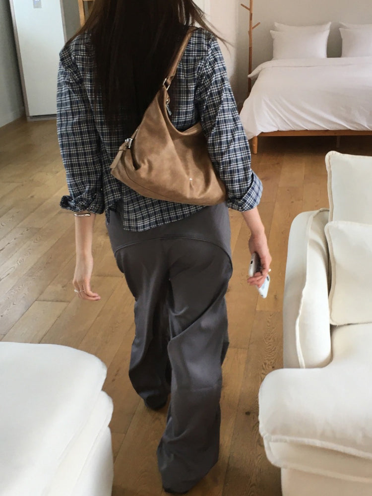 撞色格紋合身襯衫