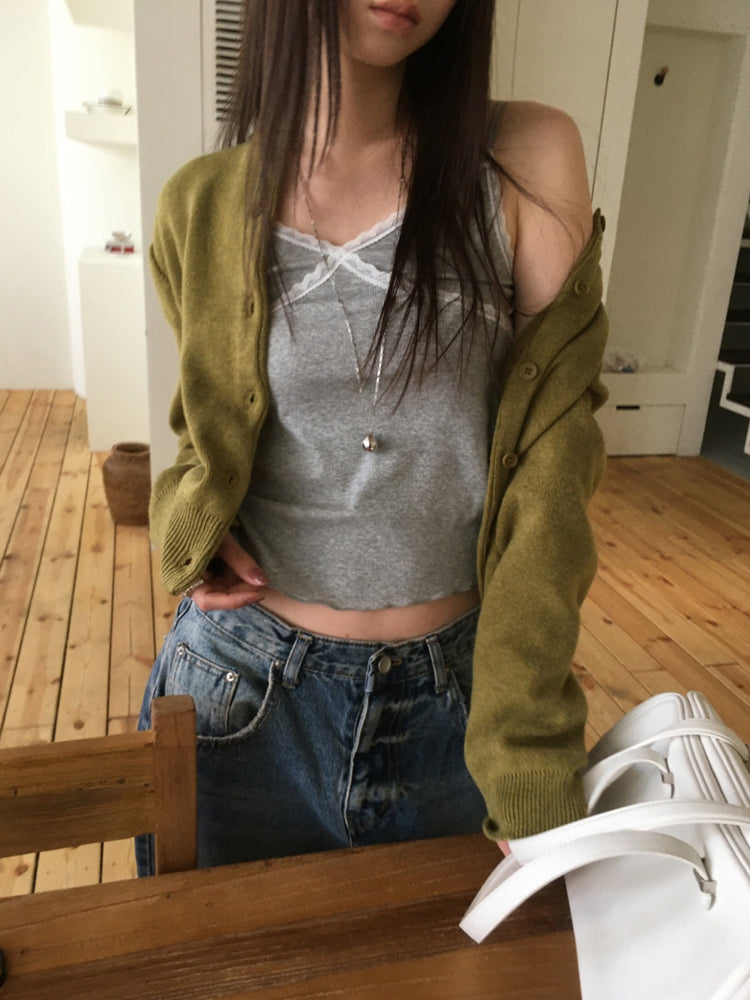 蕾絲邊可調節細節背心