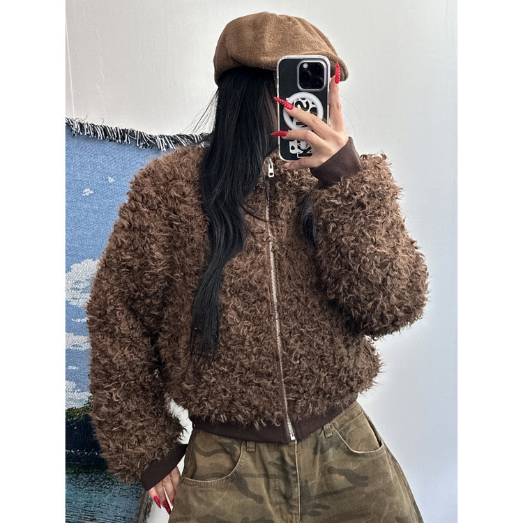 立領毛毛質感修身外套