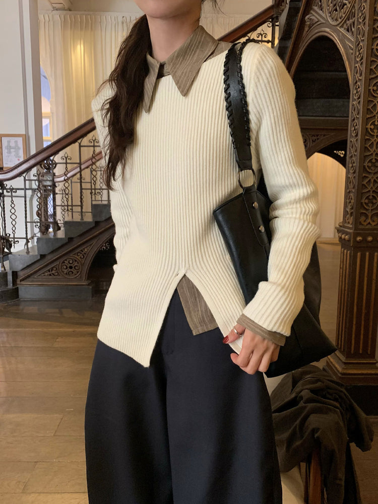 坑紋側開叉扣鈕細節針織上衣