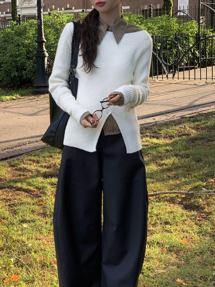 坑紋側開叉扣鈕細節針織上衣