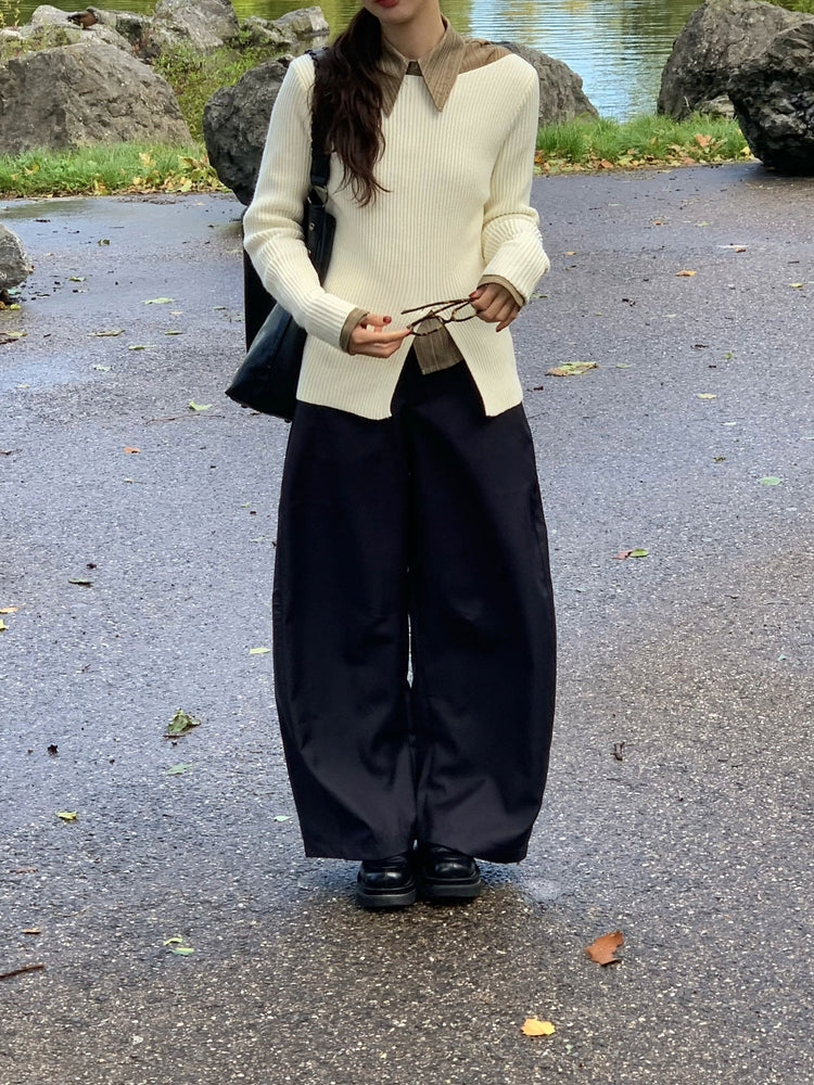 坑紋側開叉扣鈕細節針織上衣