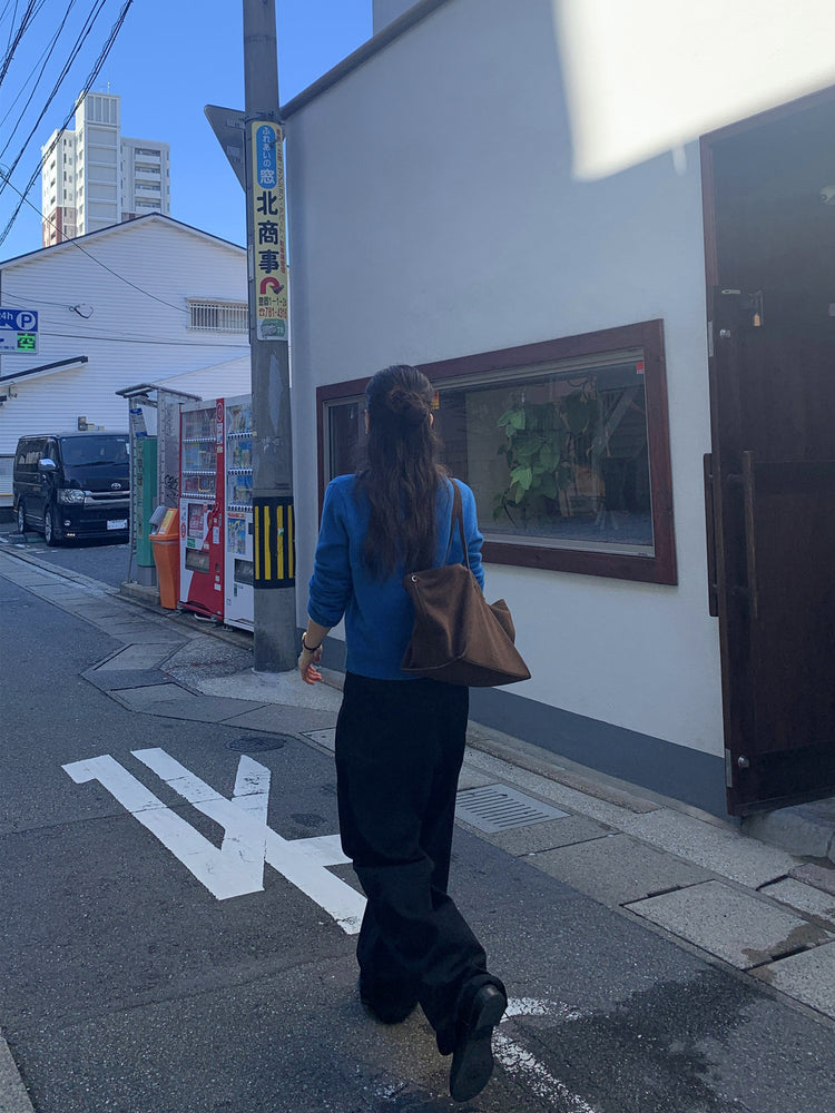 復古美色雙壓褶垂感闊褲(附皮帶)